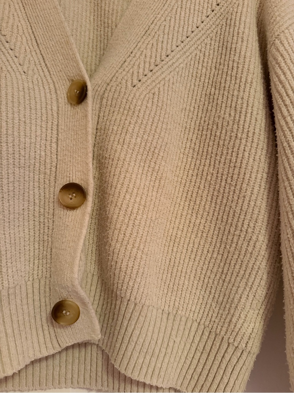 Dynamite Cream V-Neck Ribbed Button Cardigan - Picture 2 of 5